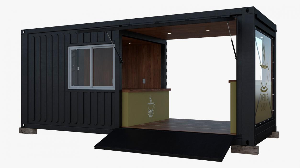 Sea Container Coffee Shop Wooden 3D