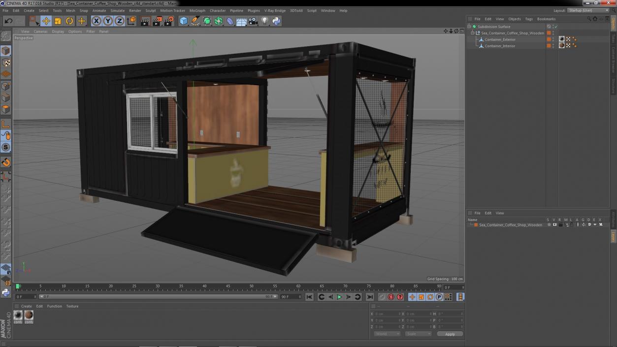 Sea Container Coffee Shop Wooden 3D