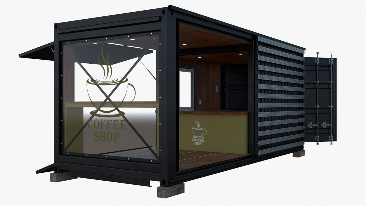 Sea Container Coffee Shop Wooden 3D