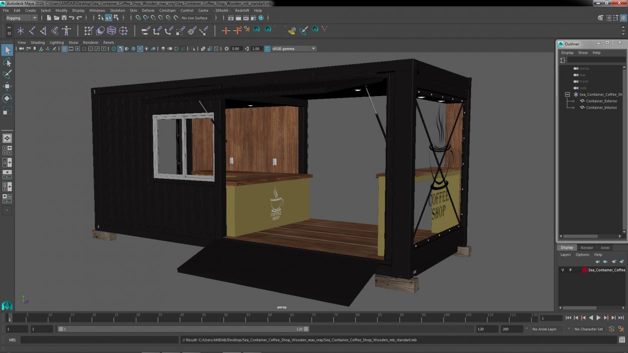 Sea Container Coffee Shop Wooden 3D