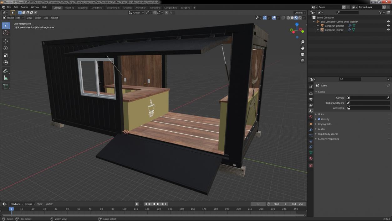 Sea Container Coffee Shop Wooden 3D