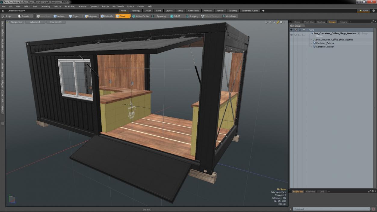 Sea Container Coffee Shop Wooden 3D