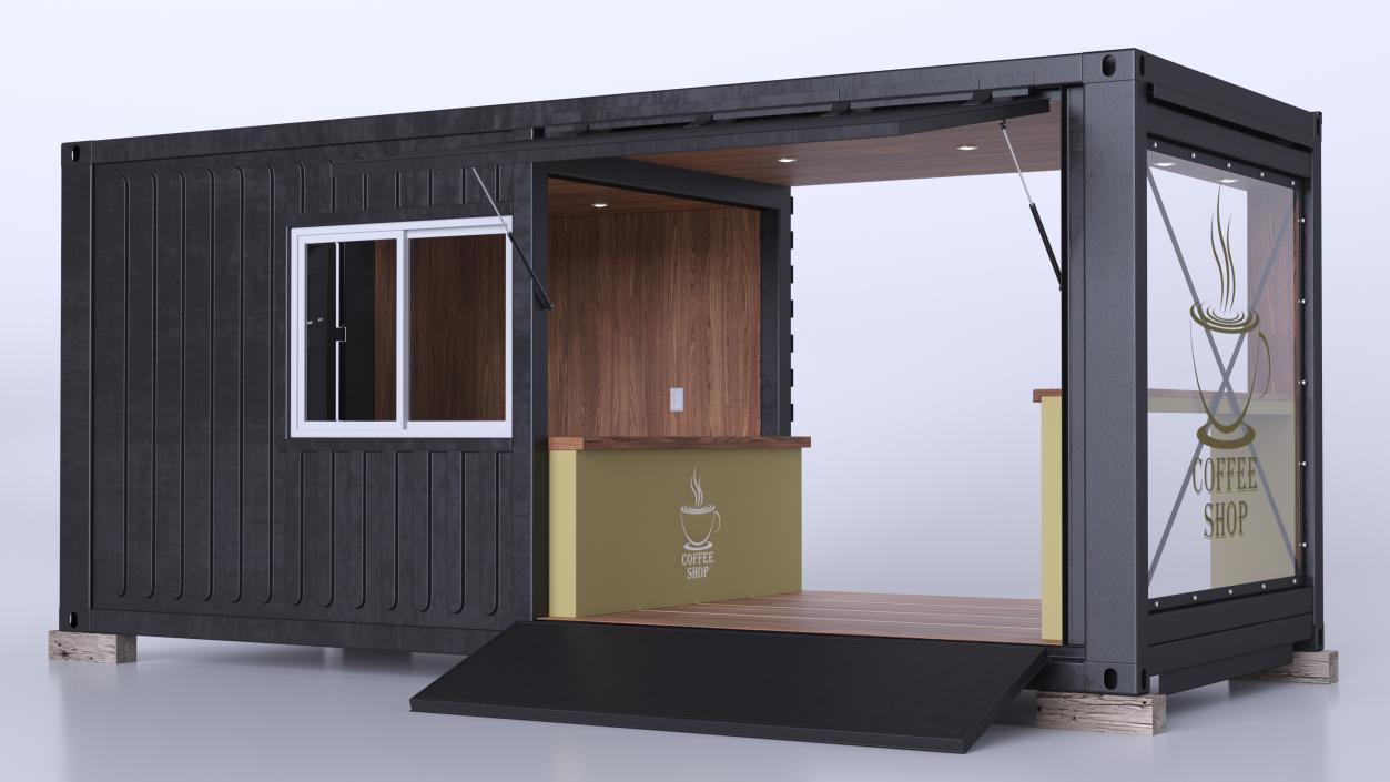 Sea Container Coffee Shop Wooden 3D