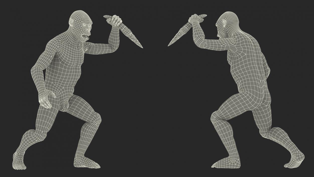 Homo Habilis with Knife in Fighting Pose Fur 3D model