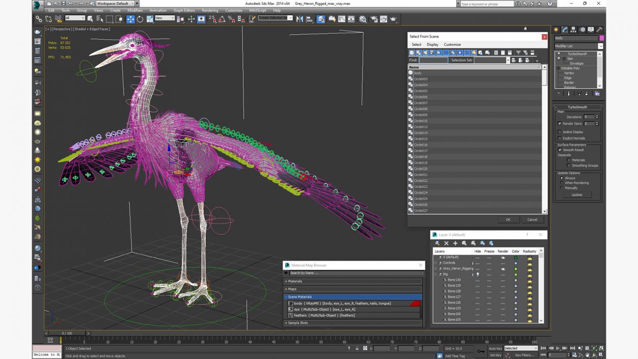 3D Grey Heron Rigged for Cinema 4D