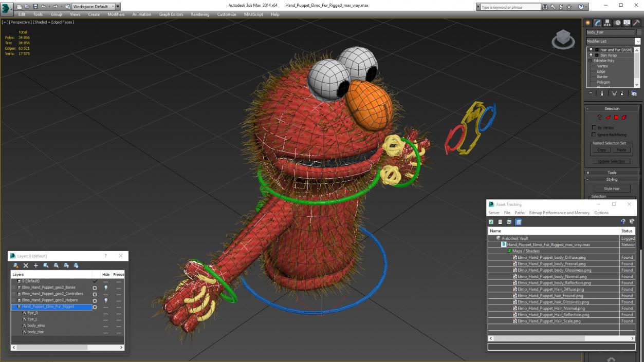 Hand Puppet Elmo Fur Rigged 3D