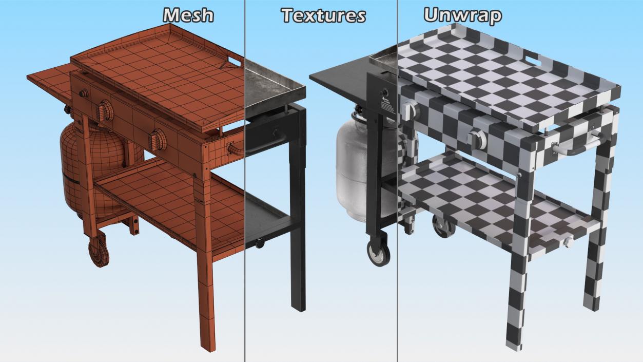 3D Flat Top Griddle Station with Gas Cylinder Dusty model