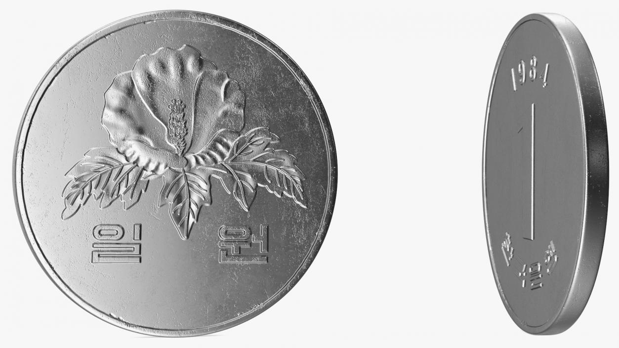 South Korea 1 Won 1984 Coin 3D