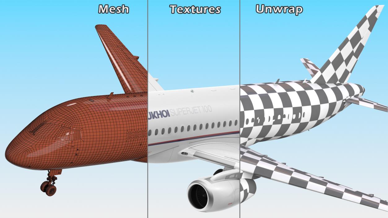 3D Sukhoi Superjet 100 95lr Rigged