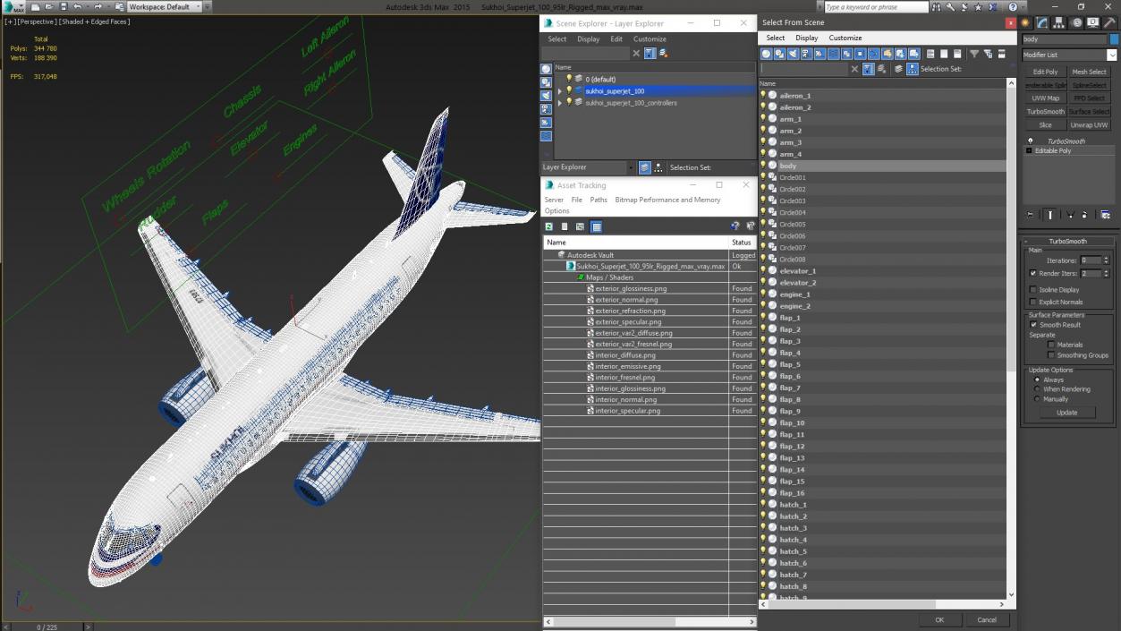 3D Sukhoi Superjet 100 95lr Rigged