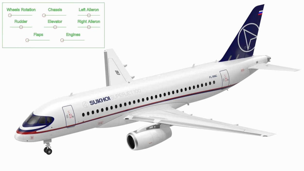 3D Sukhoi Superjet 100 95lr Rigged