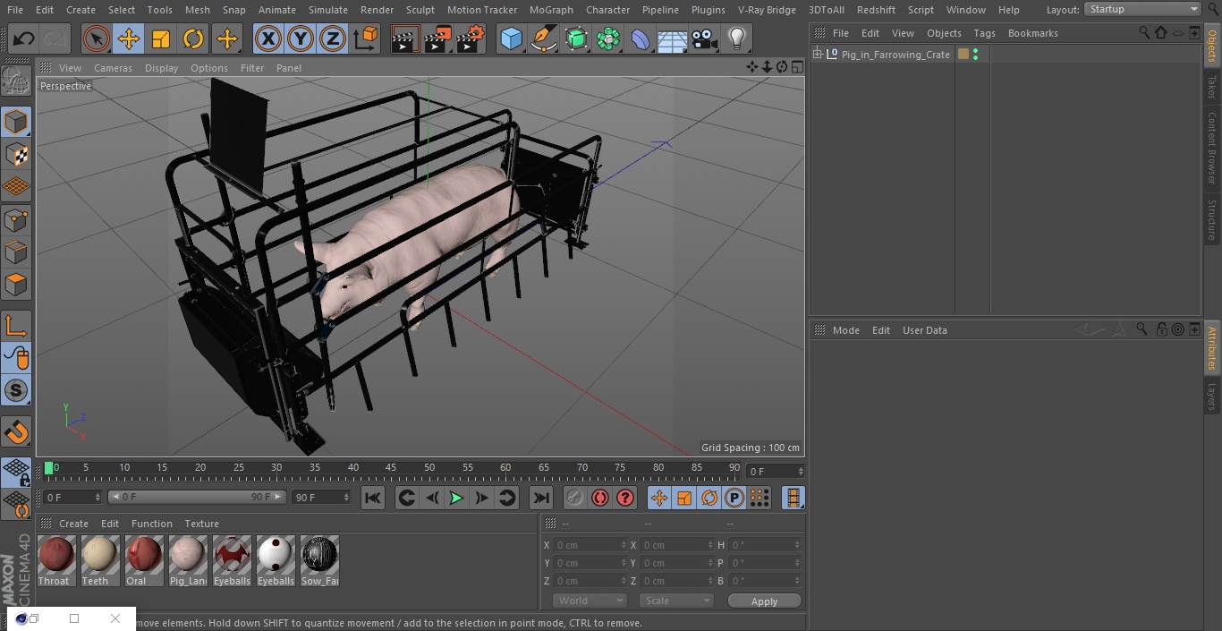 Pig in Farrowing Crate 3D