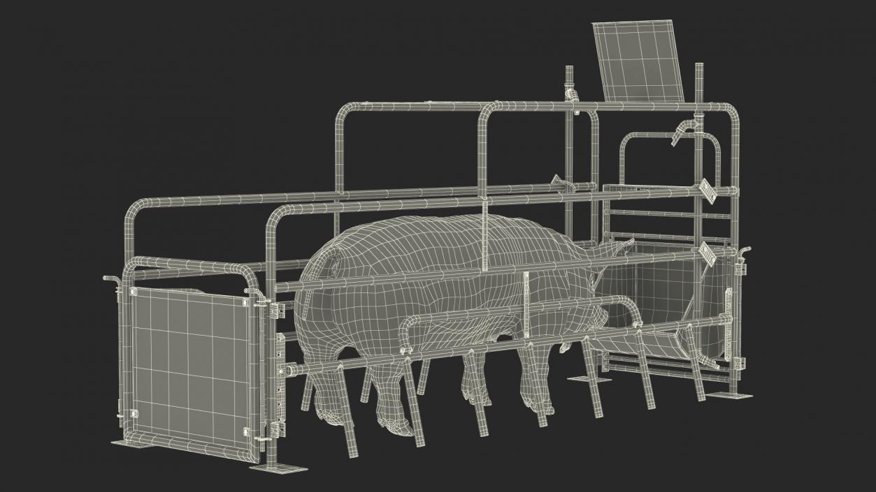 Pig in Farrowing Crate 3D