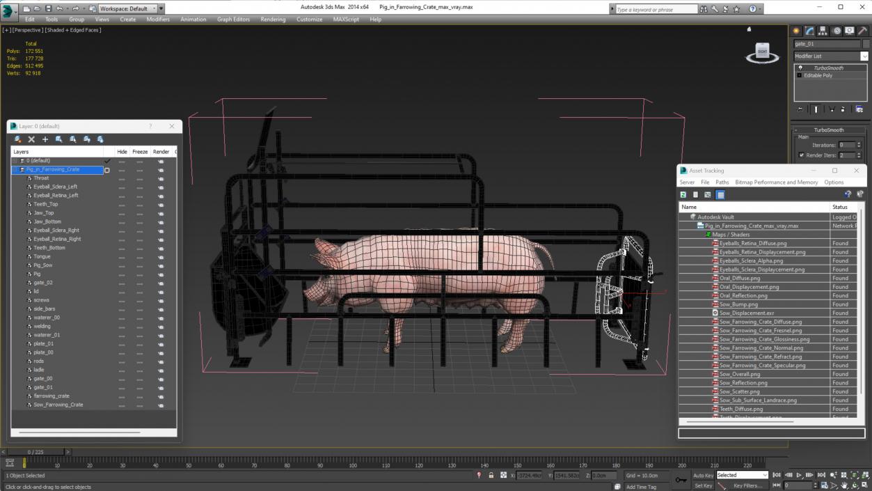 Pig in Farrowing Crate 3D