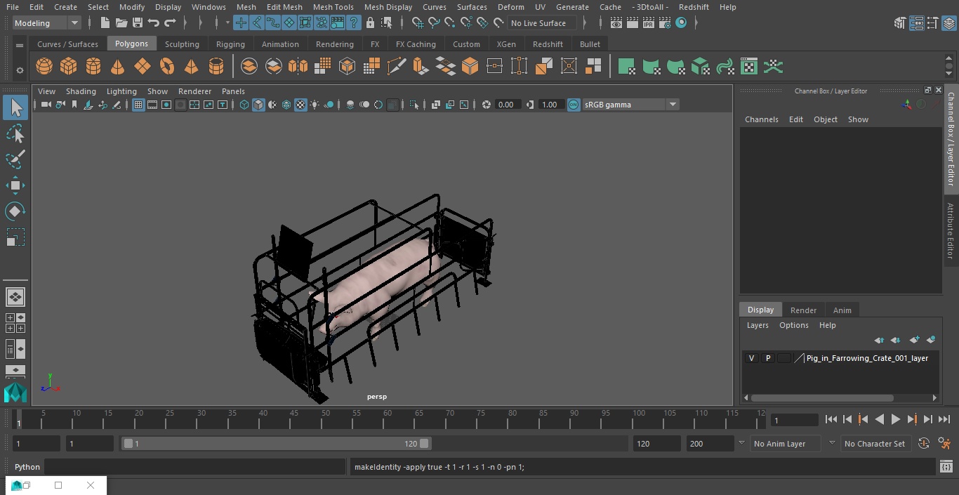 Pig in Farrowing Crate 3D