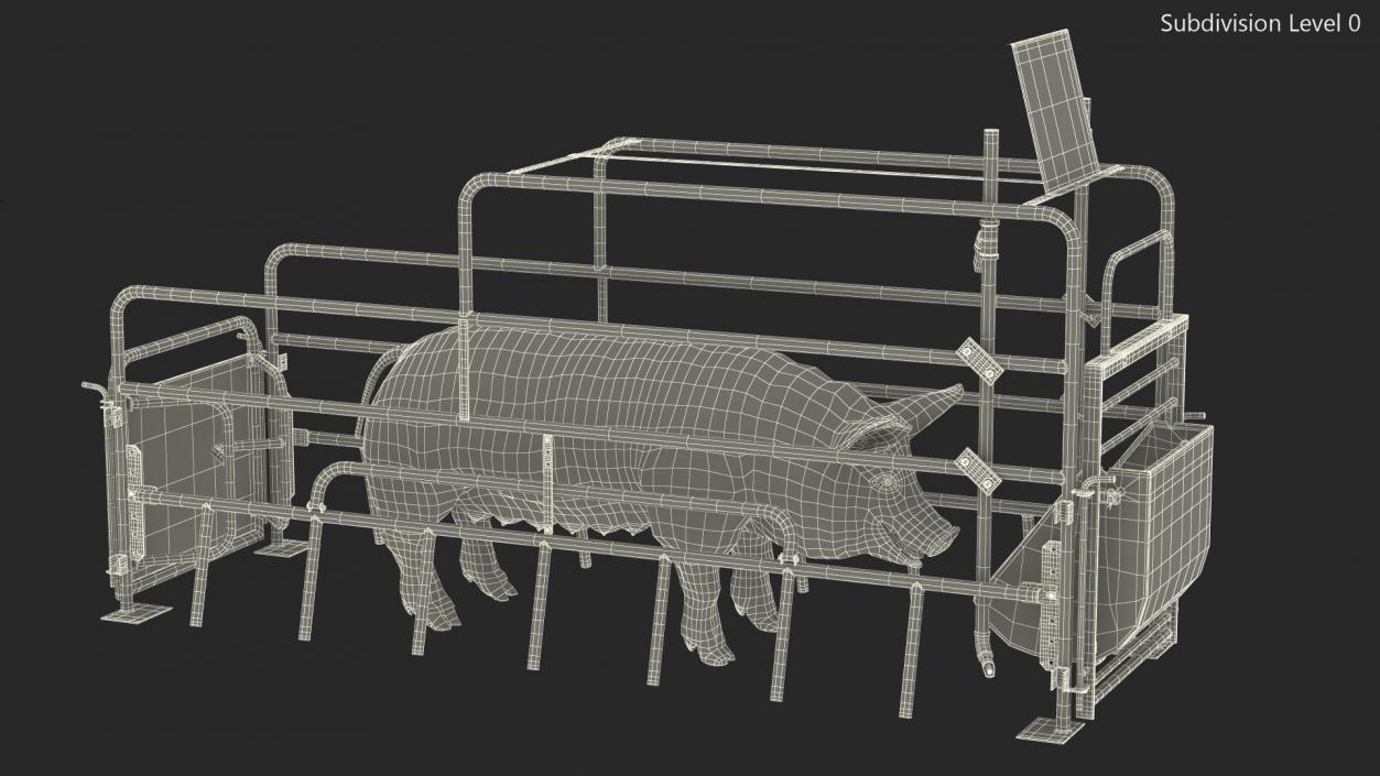 Pig in Farrowing Crate 3D