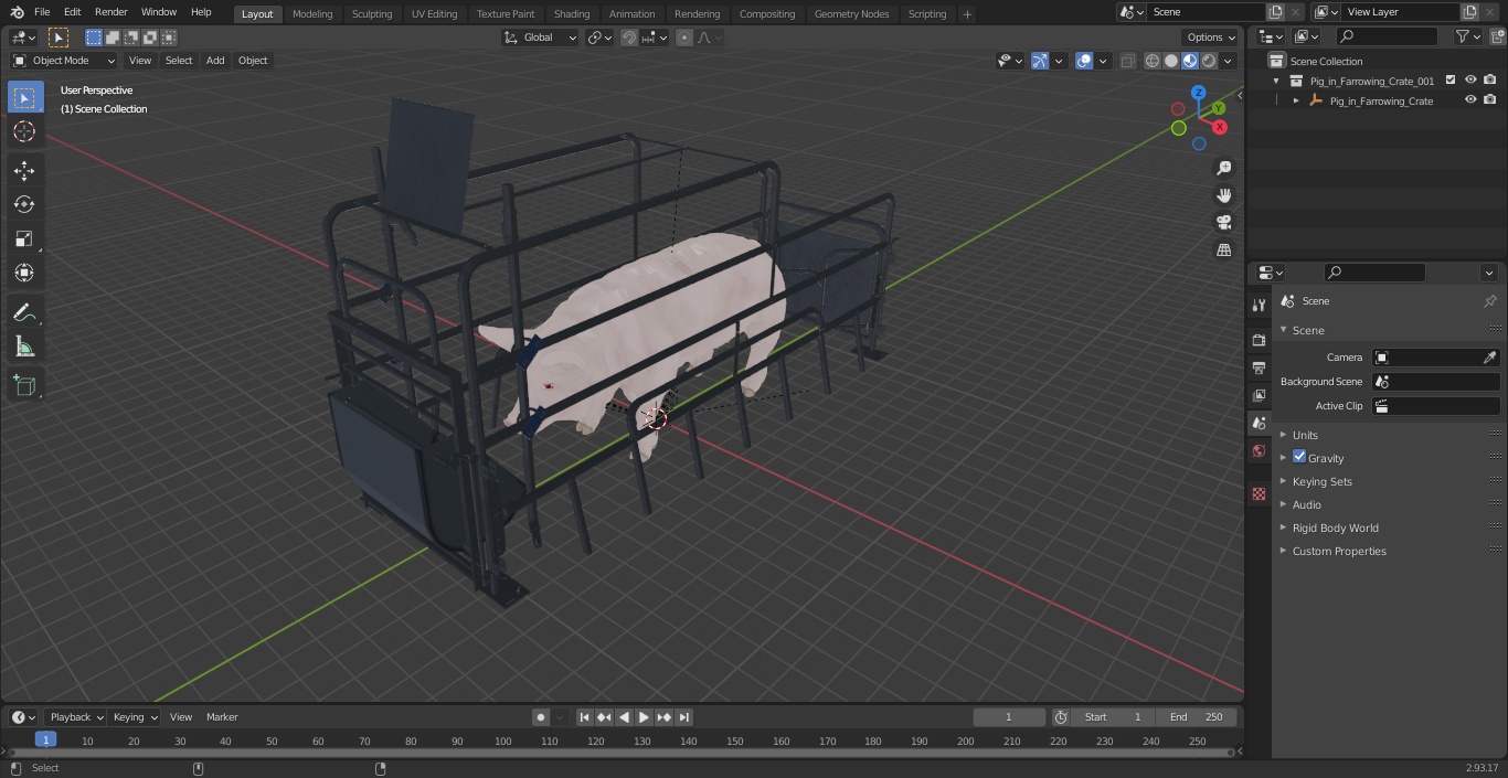 Pig in Farrowing Crate 3D