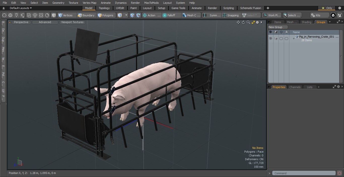 Pig in Farrowing Crate 3D