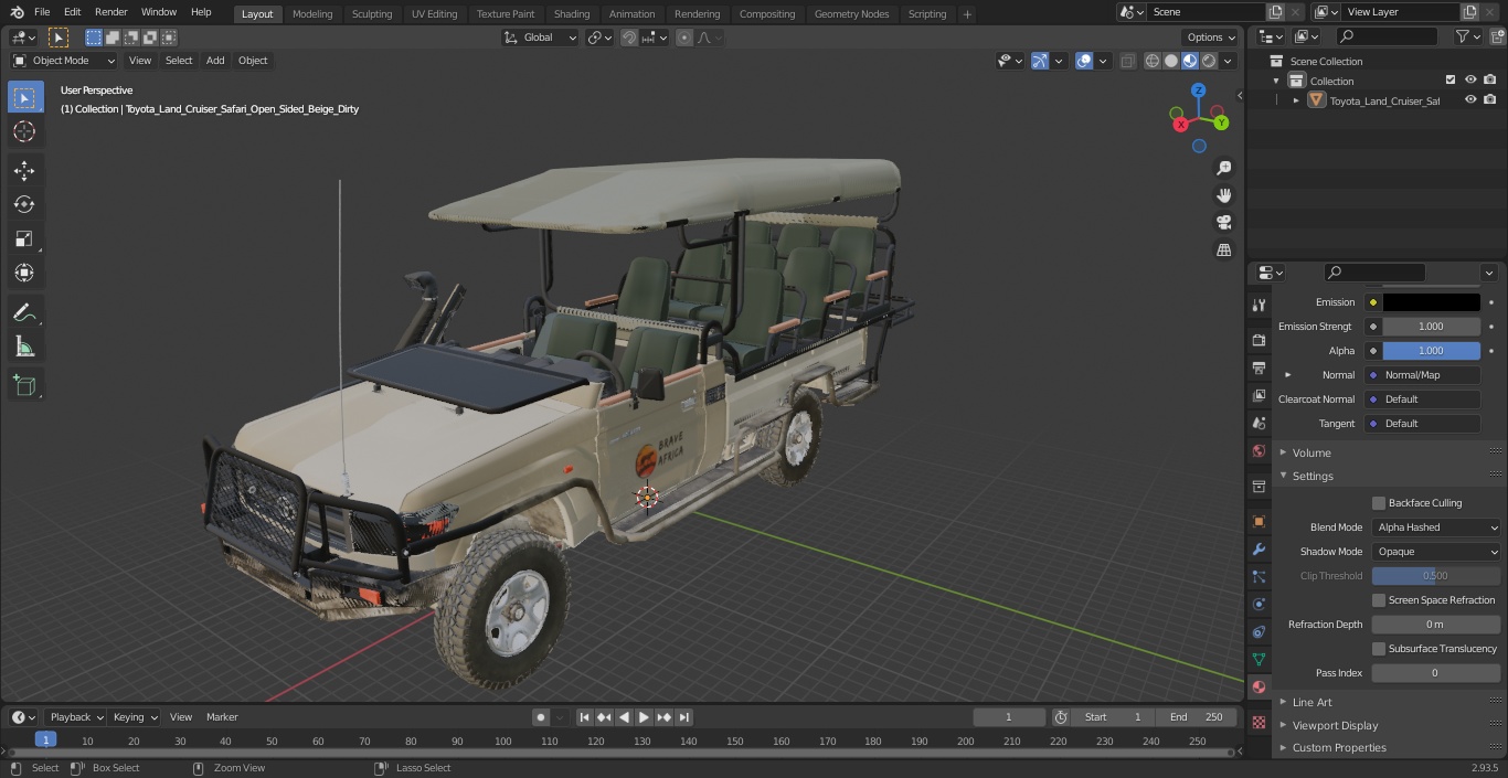 Toyota Land Cruiser Safari Open Sided Beige Dirty 3D model