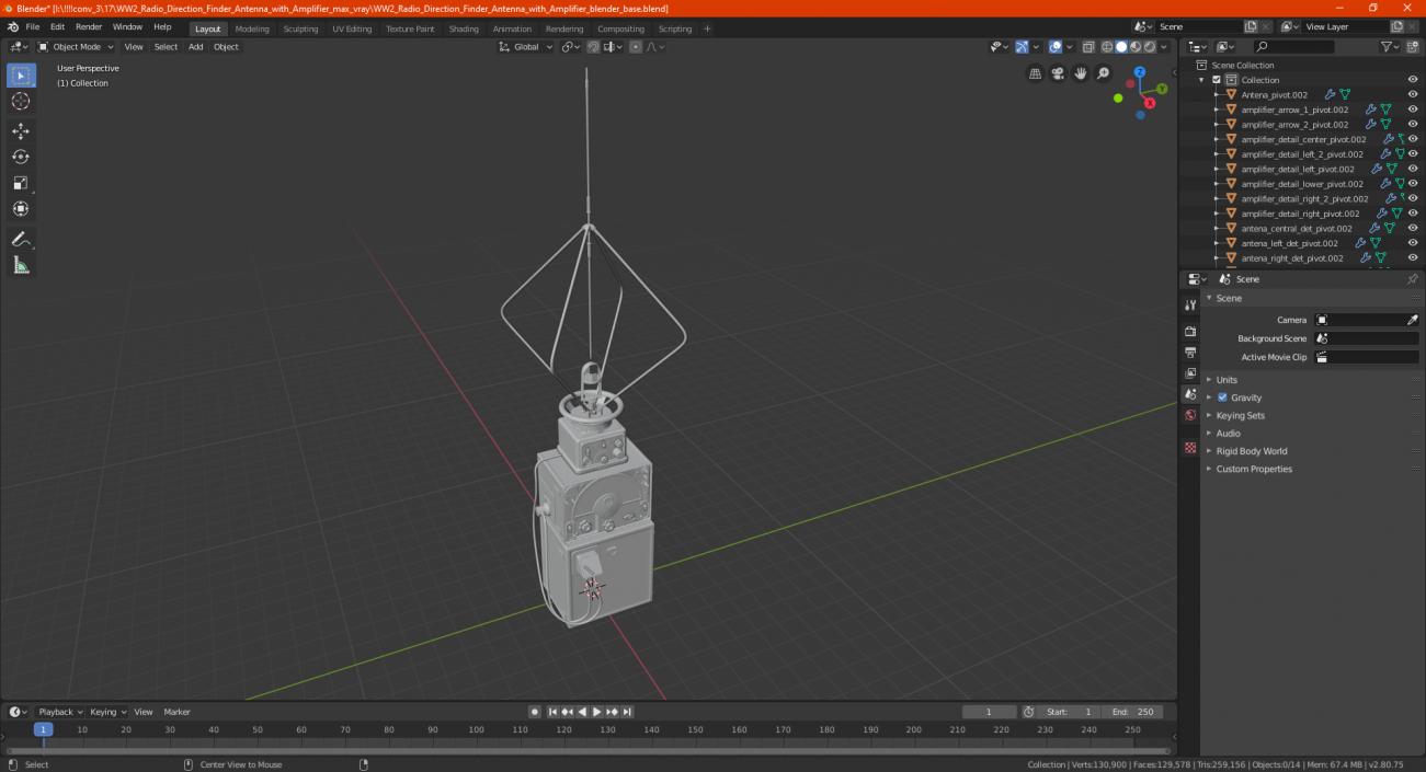 WW2 Radio Direction Finder Antenna with Amplifier 3D model