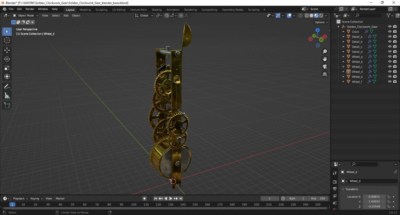 3D Golden Clockwork Gear