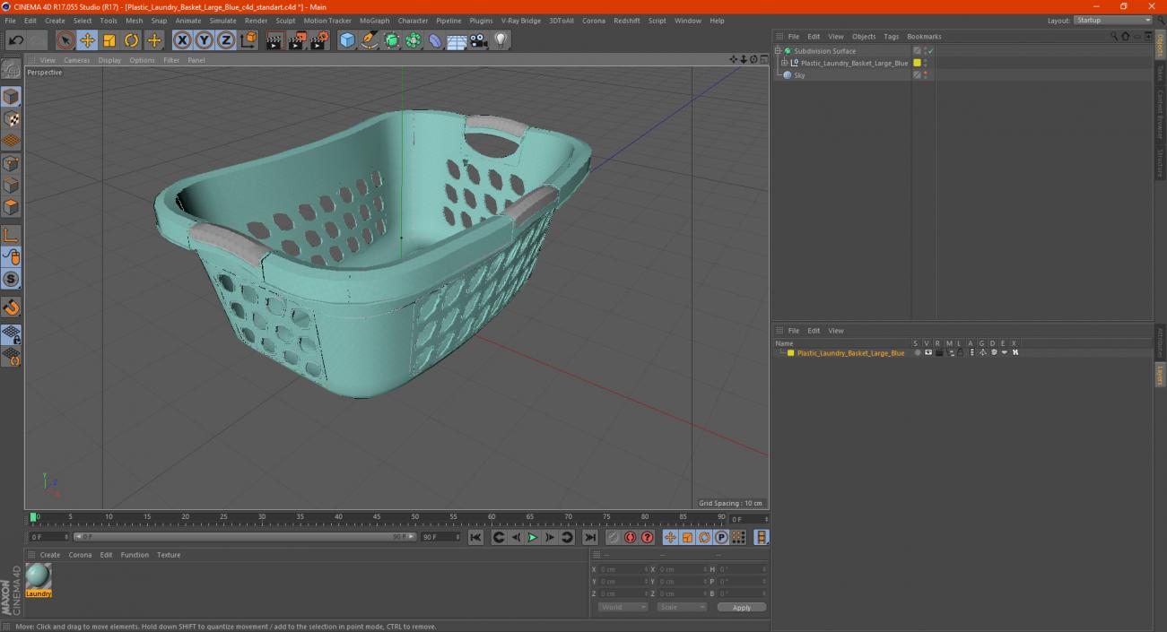 3D Plastic Laundry Basket Large Blue model