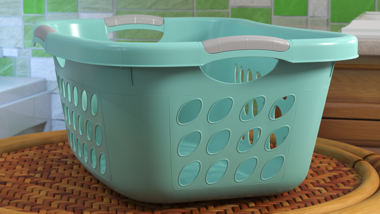 3D Plastic Laundry Basket Large Blue model