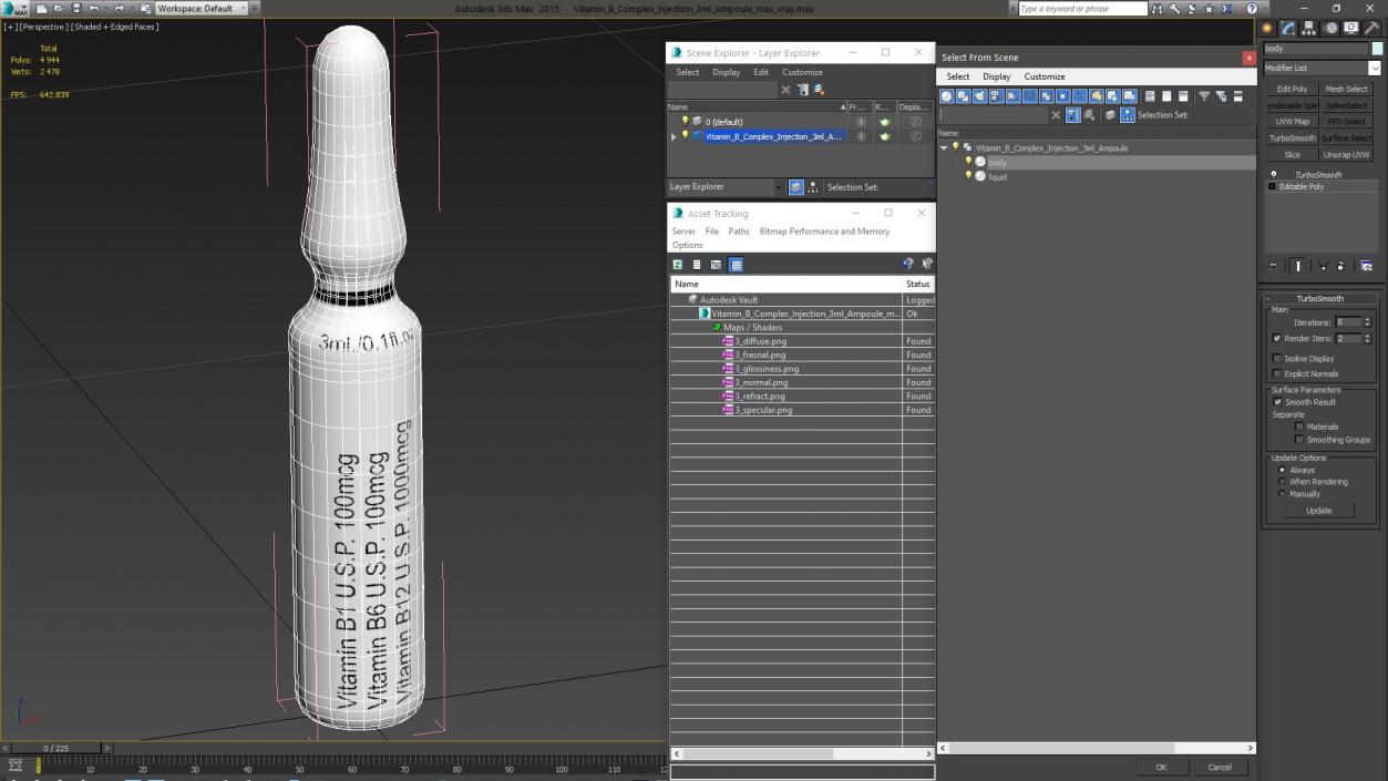 Vitamin B Complex Injection 3ml Ampoule 3D model