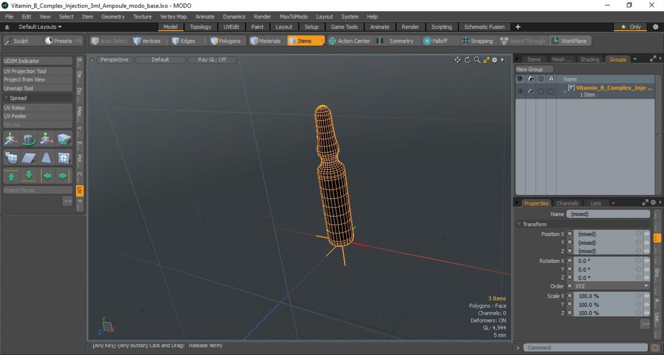 Vitamin B Complex Injection 3ml Ampoule 3D model