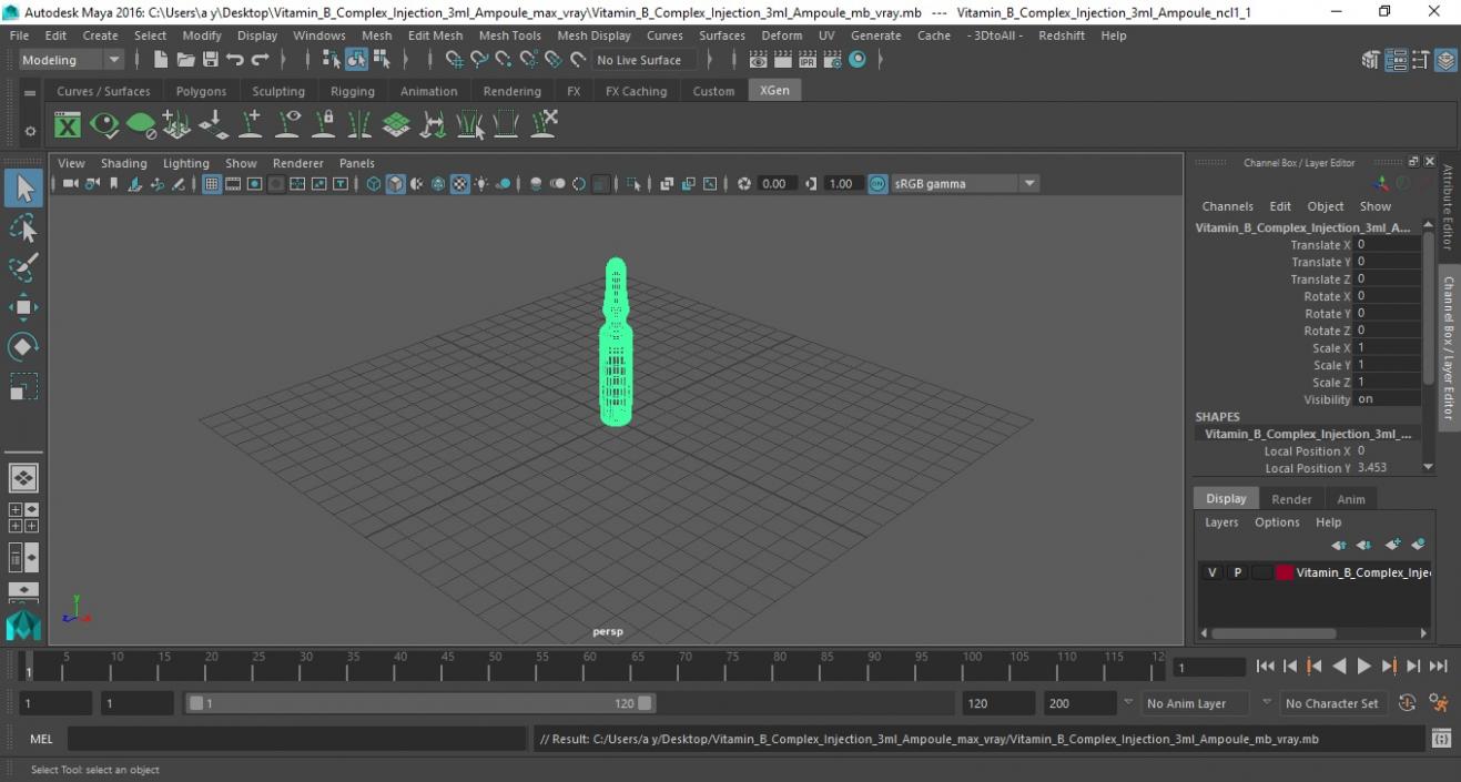 Vitamin B Complex Injection 3ml Ampoule 3D model