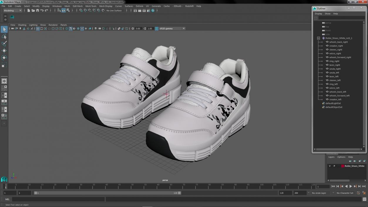 3D Roller Shoes White model