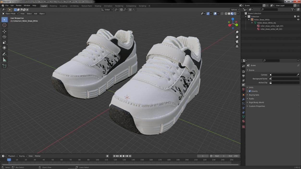 3D Roller Shoes White model