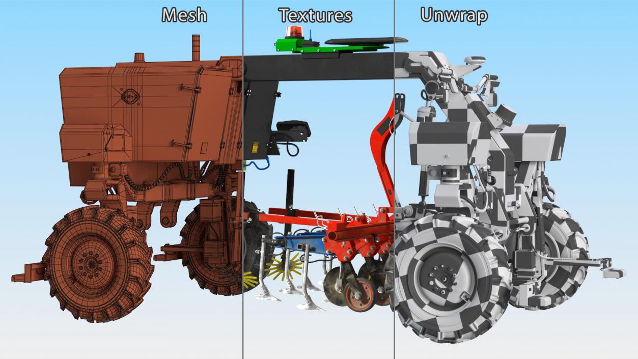 Dusty Autonomous Farm Robot Rigged 3D model