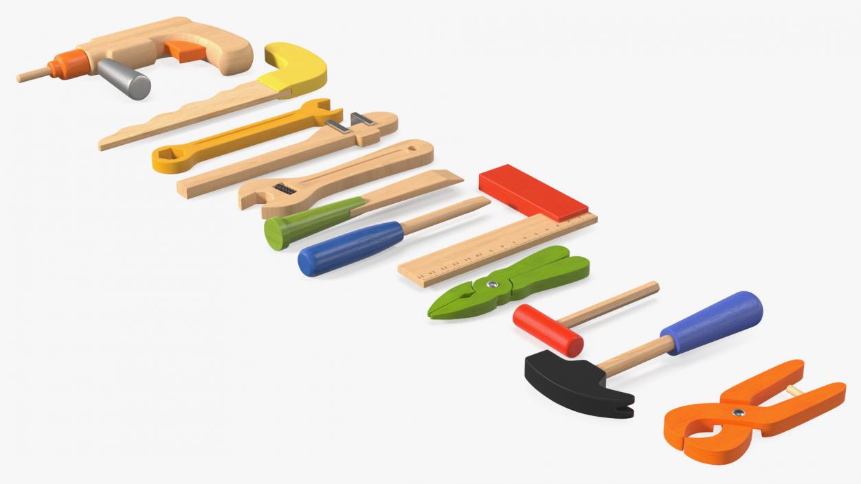 3D Colorful Wooden Tools