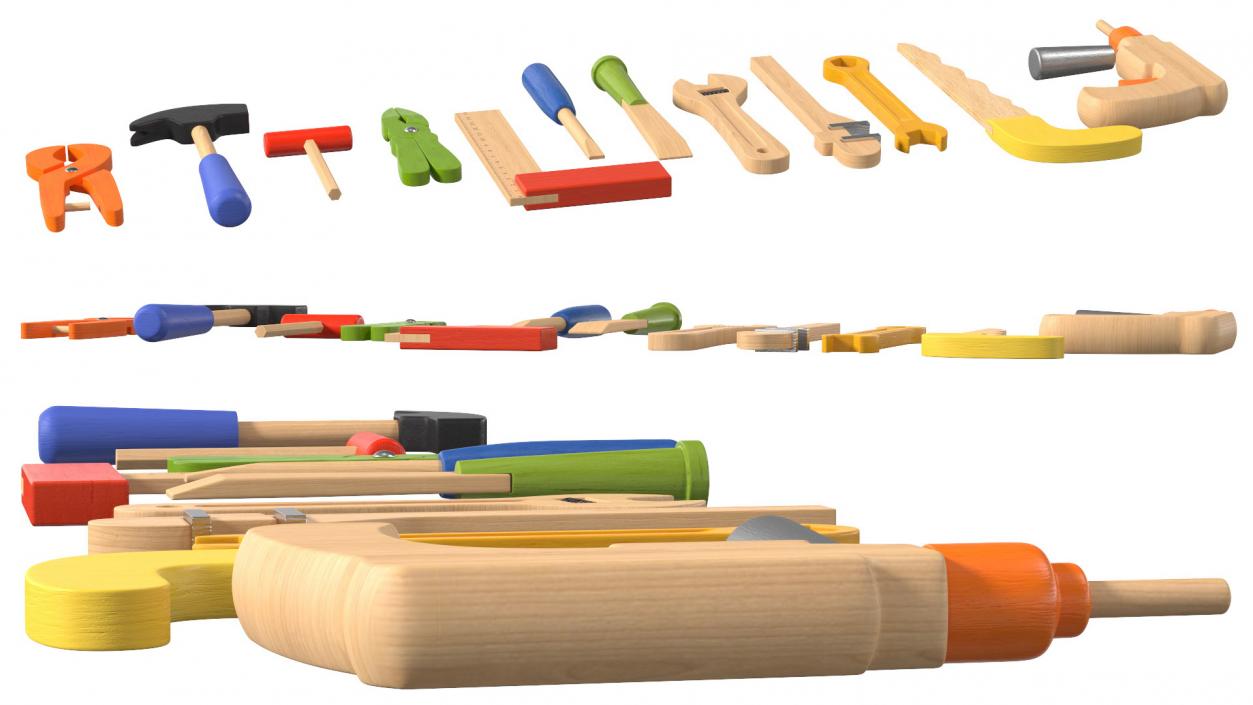 3D Colorful Wooden Tools