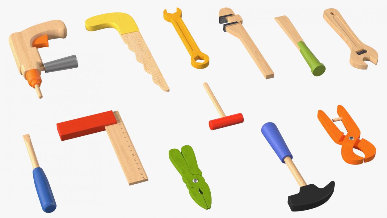 3D Colorful Wooden Tools