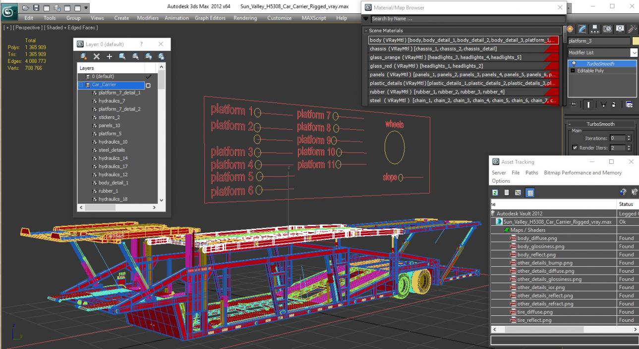 3D model Sun Valley H5308 Car Carrier Rigged