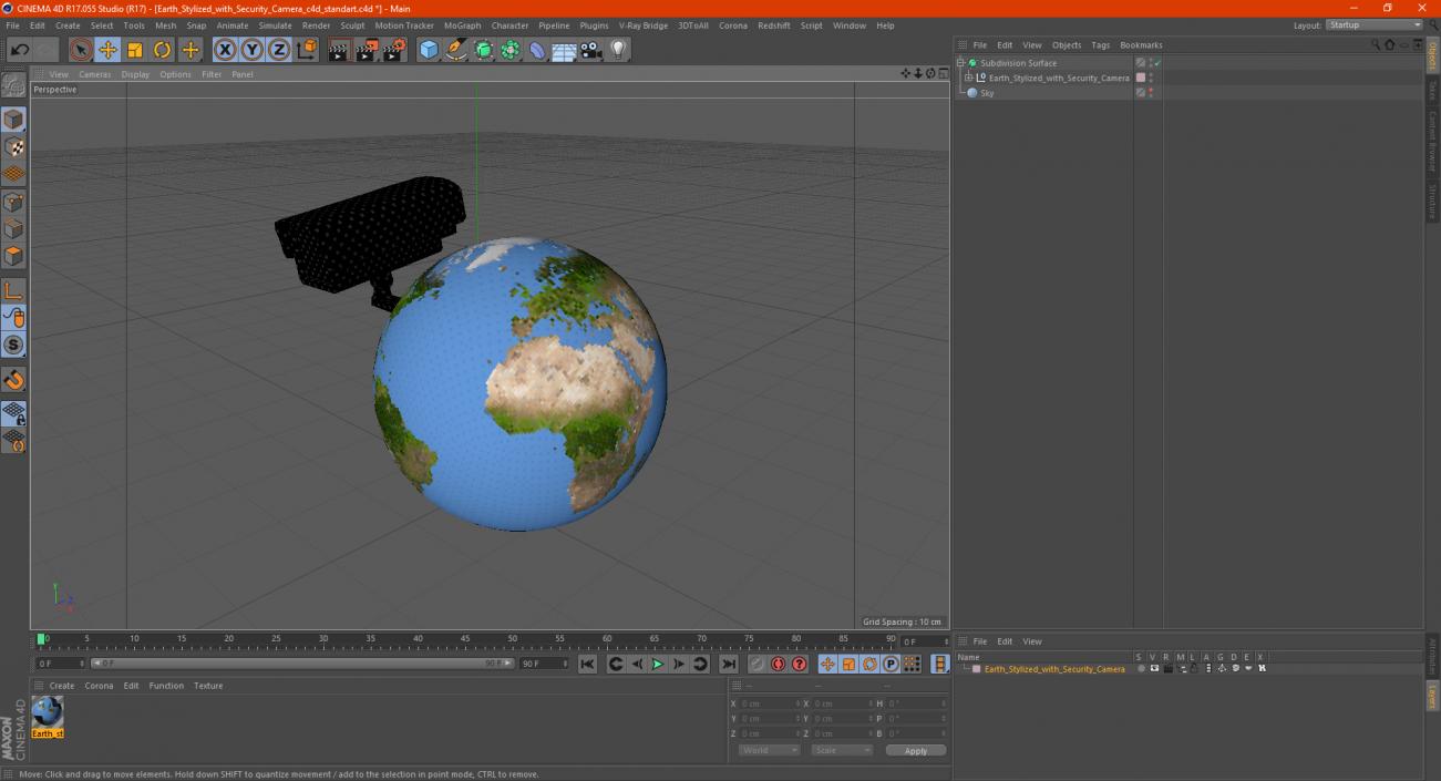 3D model Earth Stylized with Security Camera