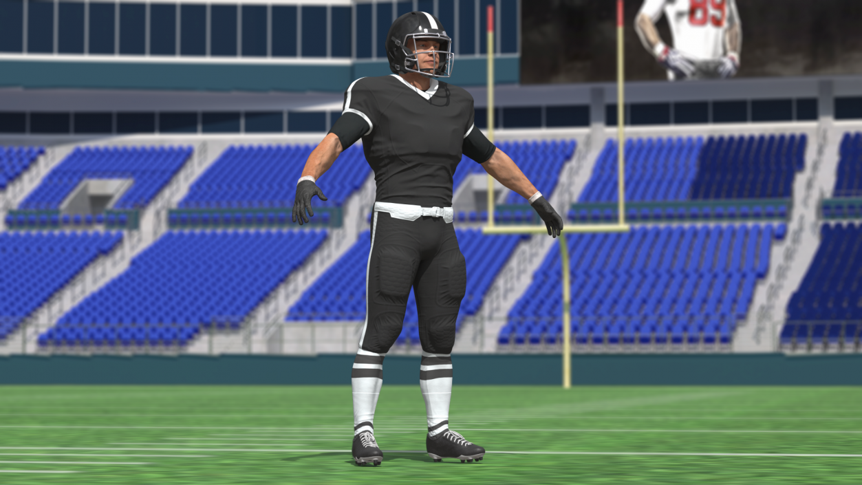 3D model Man Black Uniform T-Pose American Football Players