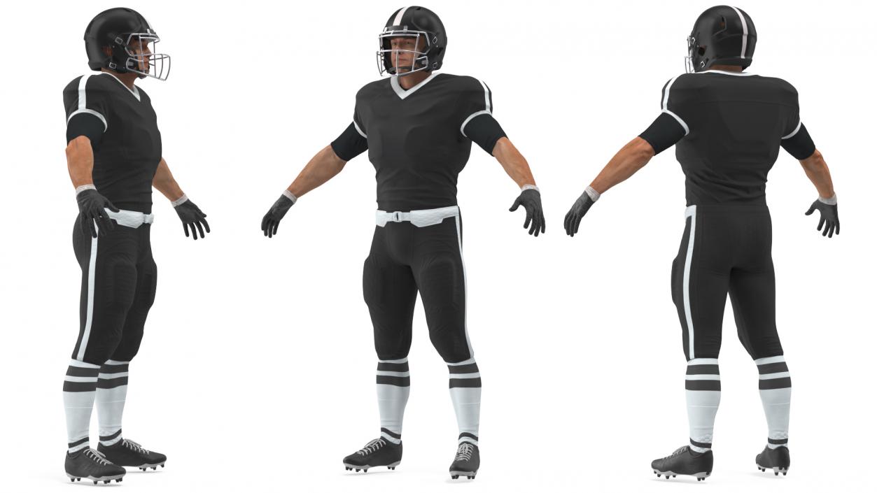 3D model Man Black Uniform T-Pose American Football Players