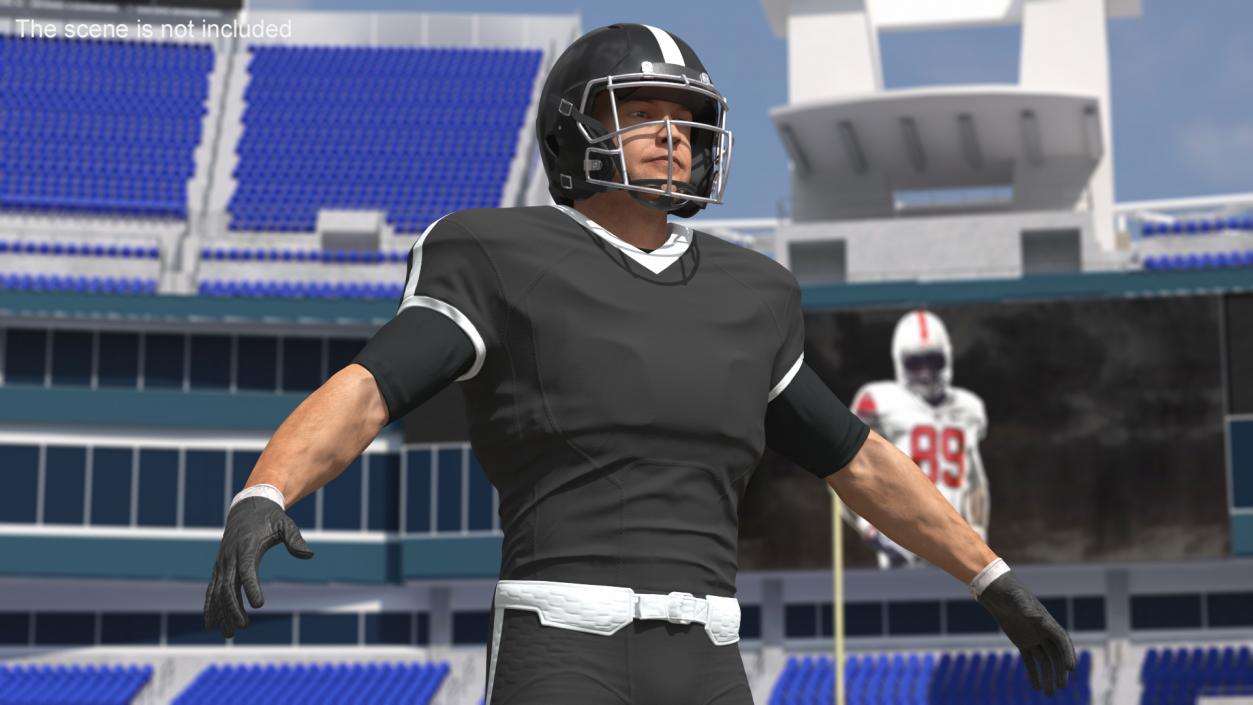 3D model Man Black Uniform T-Pose American Football Players