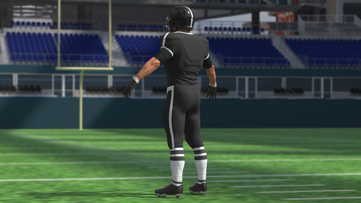 3D model Man Black Uniform T-Pose American Football Players