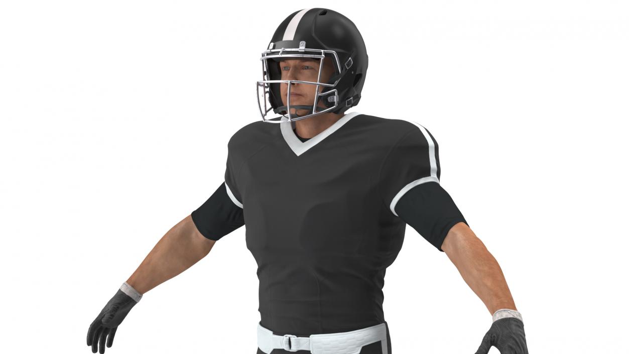 3D model Man Black Uniform T-Pose American Football Players