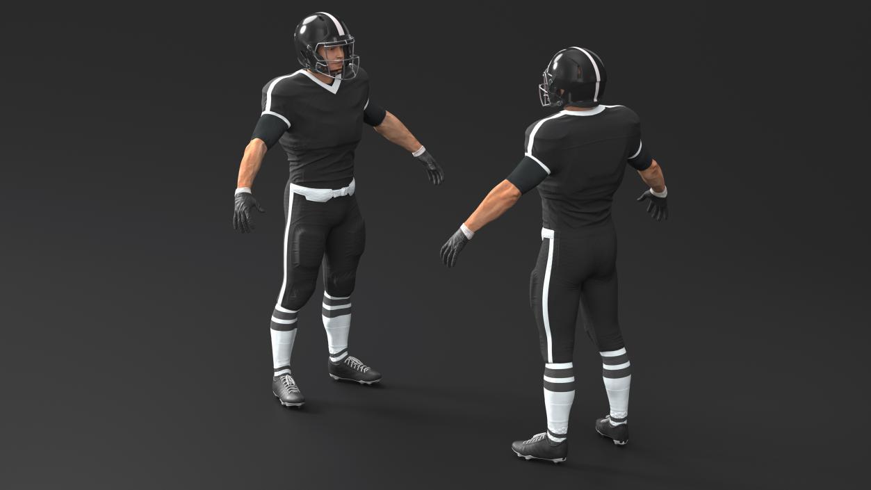 3D model Man Black Uniform T-Pose American Football Players