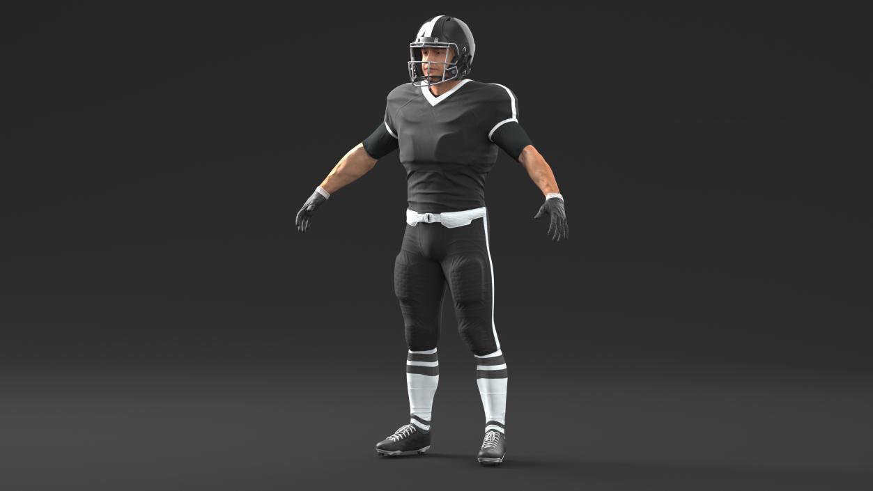 3D model Man Black Uniform T-Pose American Football Players