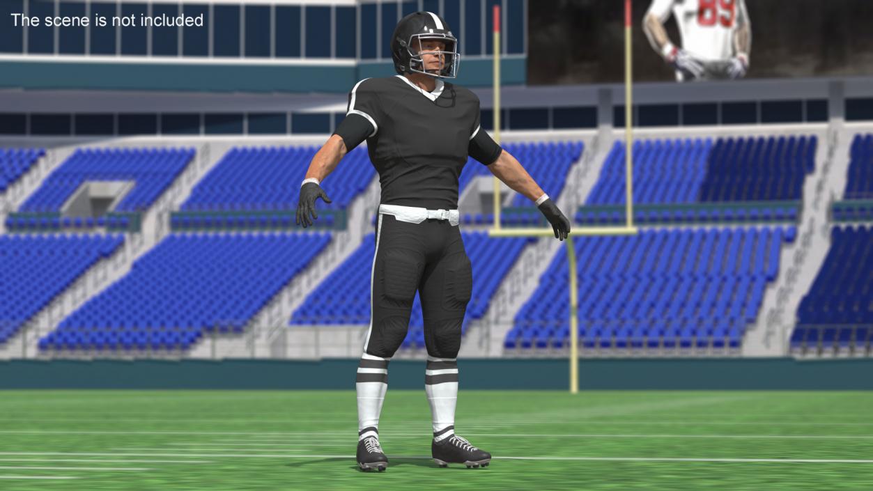 3D model Man Black Uniform T-Pose American Football Players