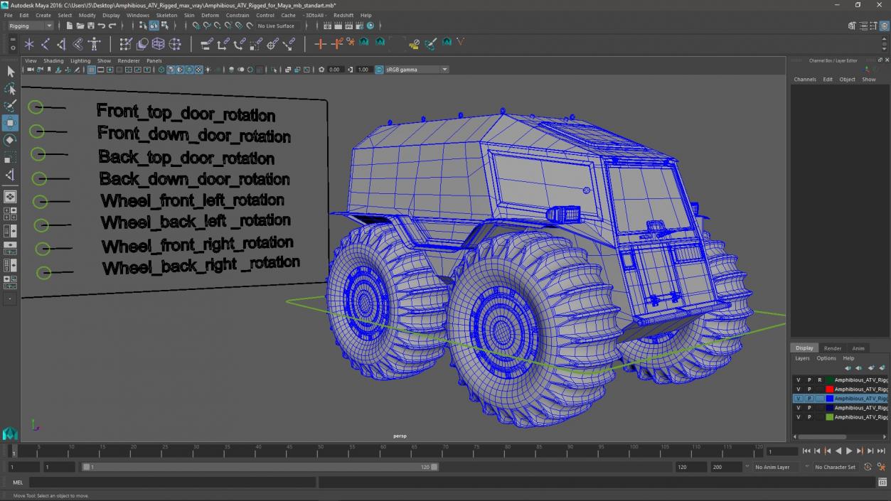 3D model Amphibious ATV Rigged for Maya