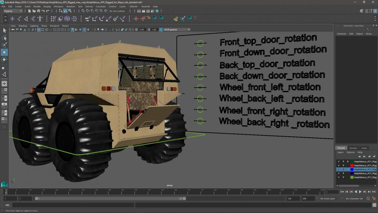 3D model Amphibious ATV Rigged for Maya