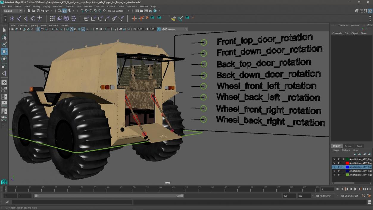 3D model Amphibious ATV Rigged for Maya