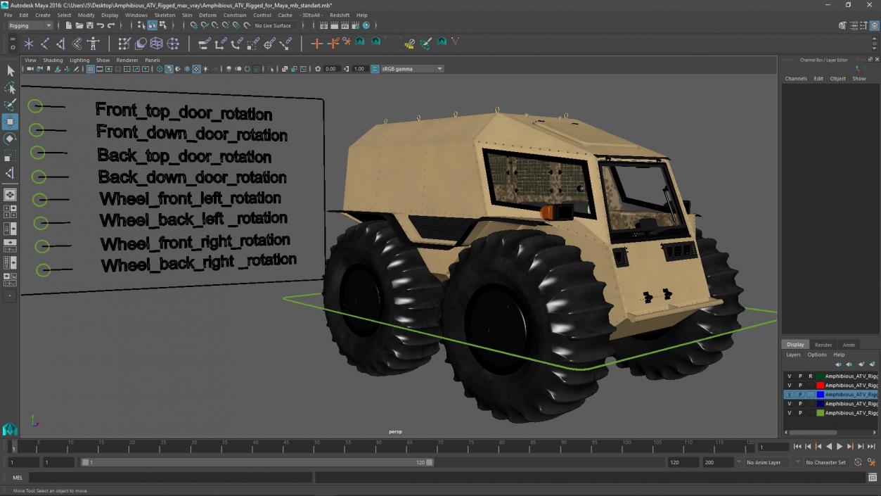 3D model Amphibious ATV Rigged for Maya